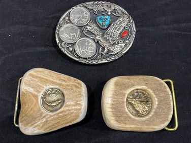 Antler & Buffalo Head Nickel Belt Buckles