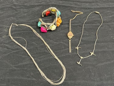 Waterfall chain Sterling Necklace, Stone Bracelet, and Aerni Watch
