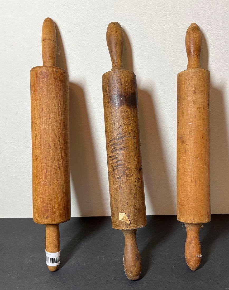 3 GREAT WOODEN ROLLING PINS: .