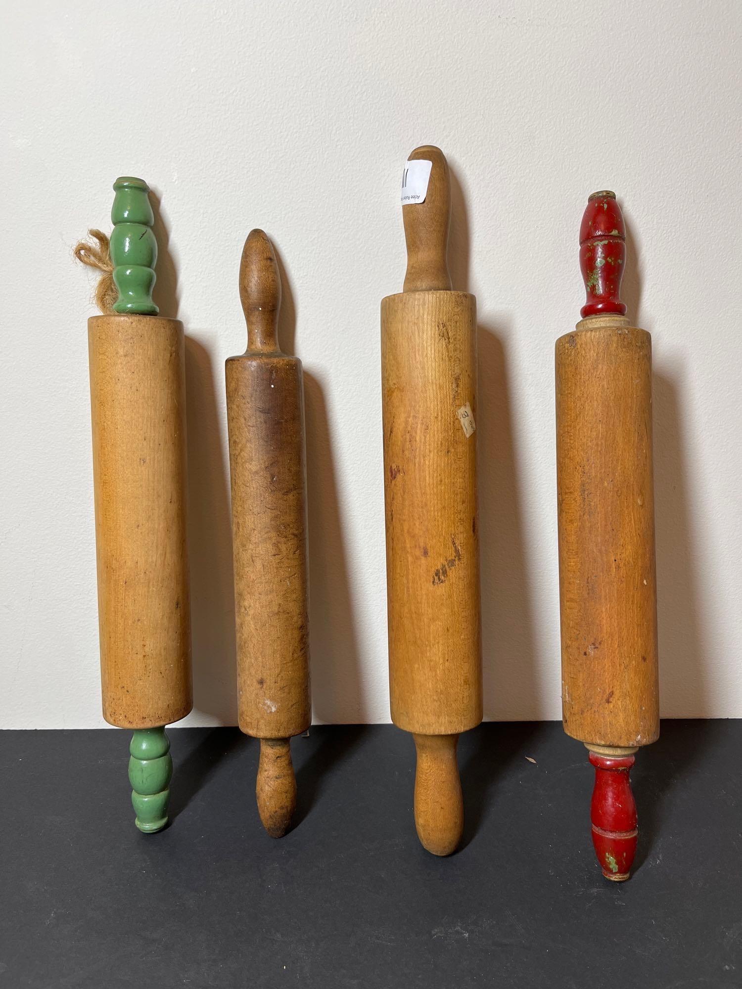 WOOD AND PAINTED HANDLE ROLLING PINS: .