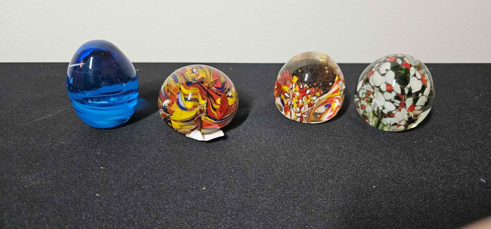 ART GLASS PAPERWEIGHTS: 4 PIECES APOX. 2-3 IN. TALL