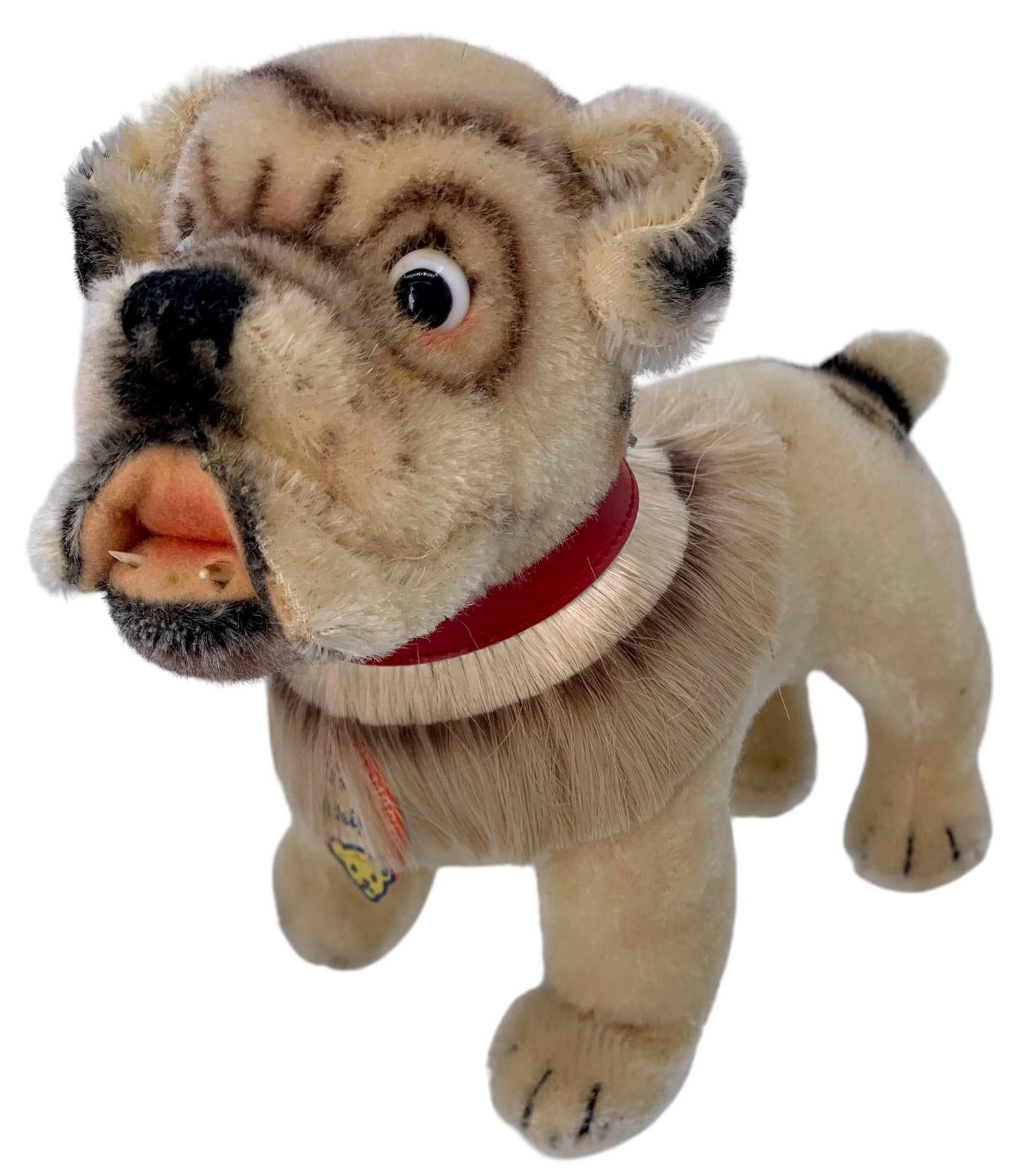Early German STEIFF English Bulldog, Vintage Stuffed Animal Wool Dog Toy with Tags