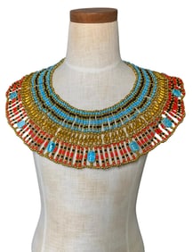 Outstanding Vintage Egyptian Pottery Scarab, Glass & Golden Composite Bead Cleopatra Collar Necklace