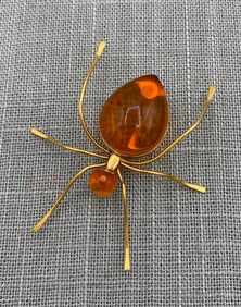 Gleaming Russian Baltic Amber Insect, Spider, Brooch