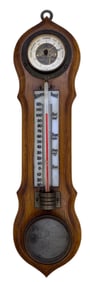 Antique German Hygrometer Barometer, Glass Faced Wooden Wall Weather Thermometer