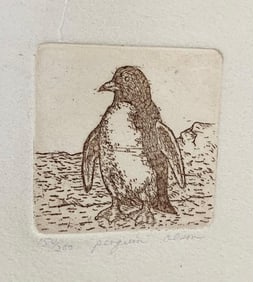 154/200 Limited Edition Framed Artist Signed OLSON Penguin Block Print Artwork