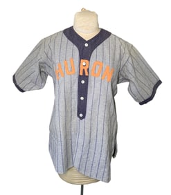 1930s era HURON Ohio Van Cott Bros Freeplay Striped Wool Baseball Jersey