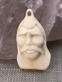 Hand Carved Indigenous Alaskan Inuit Indian Double Sided Carved Face Pendant Charm