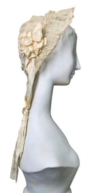 Ethereal Antique Wire Frame Dotted Swiss Buttercream Net Wedding Chapeau, Silk Trimmed Bridal Hat