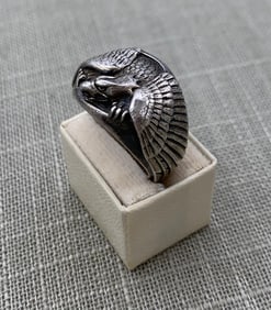 Dramatic 17.9 Gram Sterling Silver Flying Eagle Ring