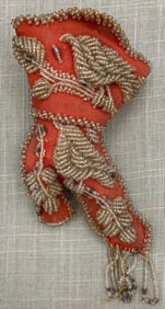 Antique Large Size Native American Indian Iriquois Beaded Bird Boot Wall Pocket