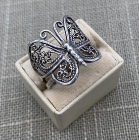 Magical Sterling Silver Openwork Filigree Butterfly Ring