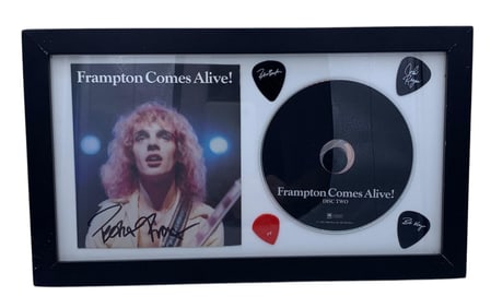 Peter Frampton British Rock Band Framed Autograph, Guitar Picks and Frampton Comes Alive Music CD