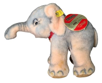 Vintage German STEIFF Cosy Trampy the Elephant Dralon Plush Stuffed Animal Toy with 3 Tags