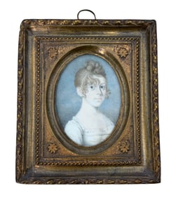Petite Antique Miniature Portrait of Lovely Young Girl