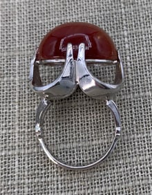 Dramatic Mid Century Sterling Silver Red Tigers Eye Cabochon Pop Art Cocktail Ring