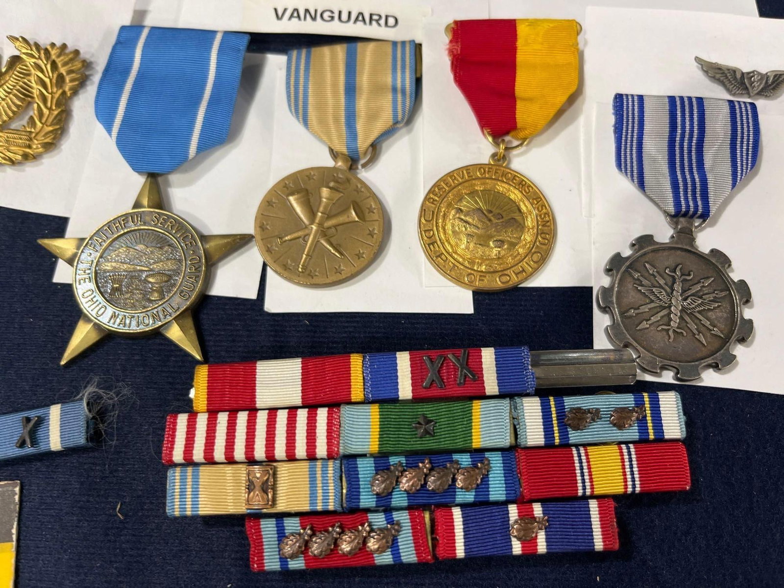 Military & Vanguard Badges, Ribbons, and Pins: 98th Brigade, Topographic, Logistic Corps, and more. Several are sterling