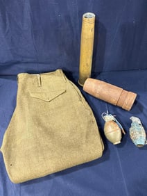 Military Grenades, Shells, and Uniform Trousers