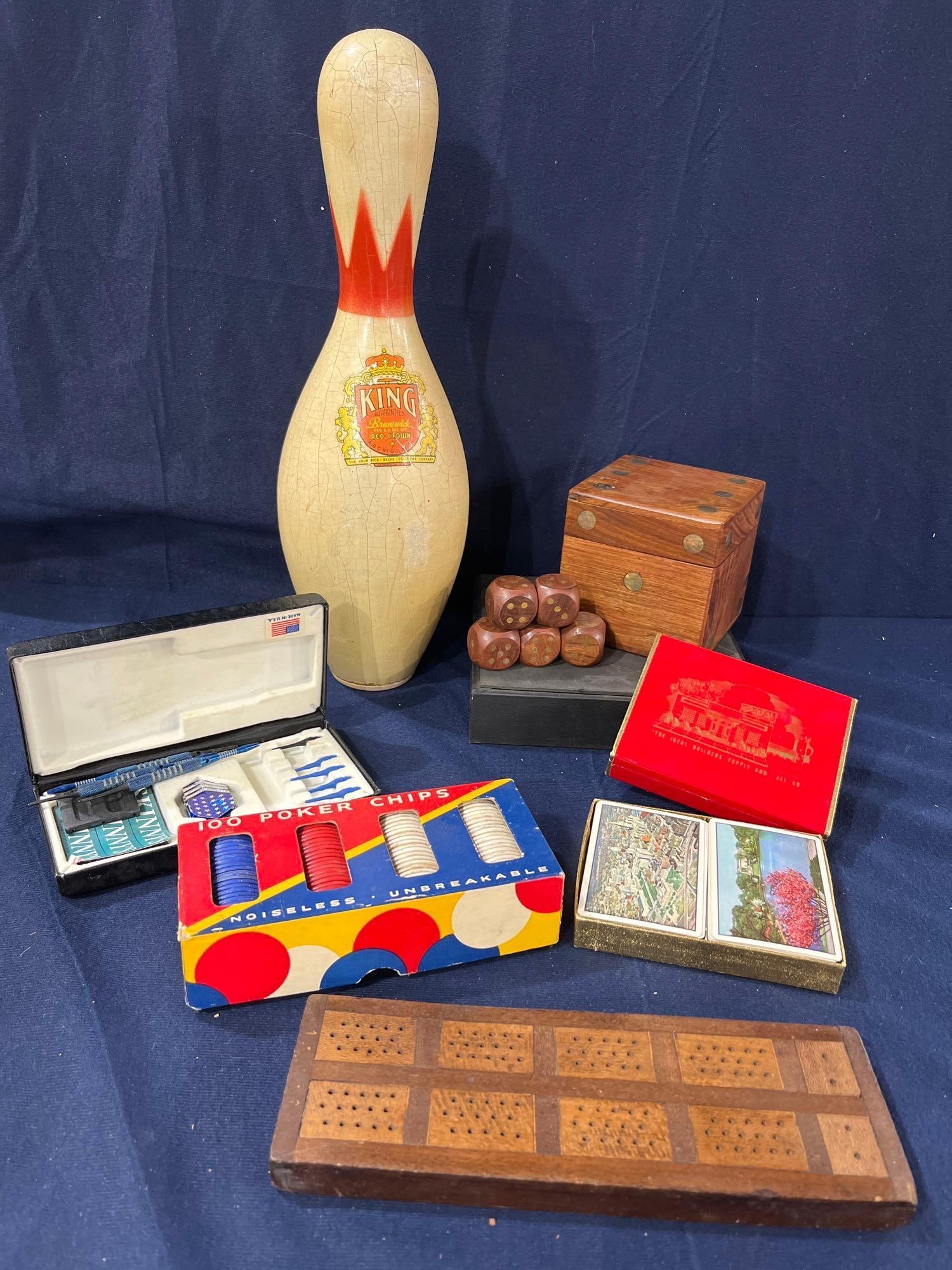Kin Wooden Bowling Pin, Dice, and Game Pieces: Cards, darts, poker chips, and wooden dice