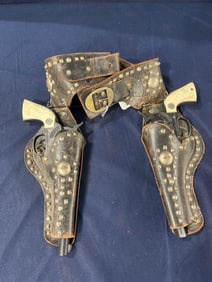 Early Studded Leather Hip Holster W Hubley Cap Guns