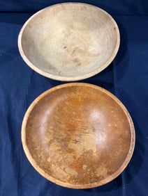 Pair of Farmhouse Wooden Dough Bowls