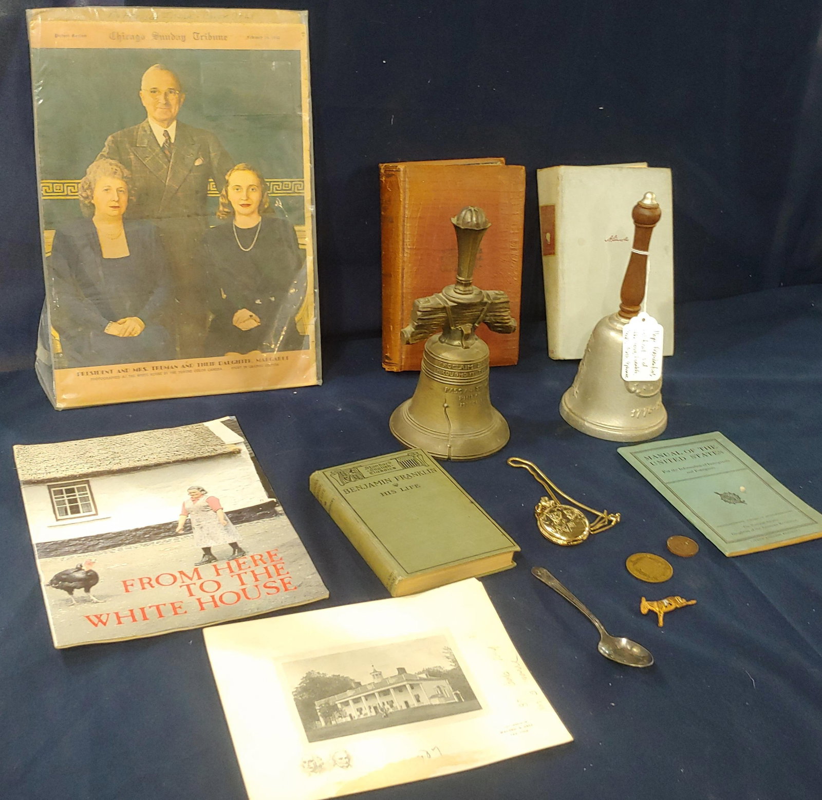 Political & Historical Literature and Bells: Lithographs, Coins, pocket watch, books and many great reading articles and pamphlets