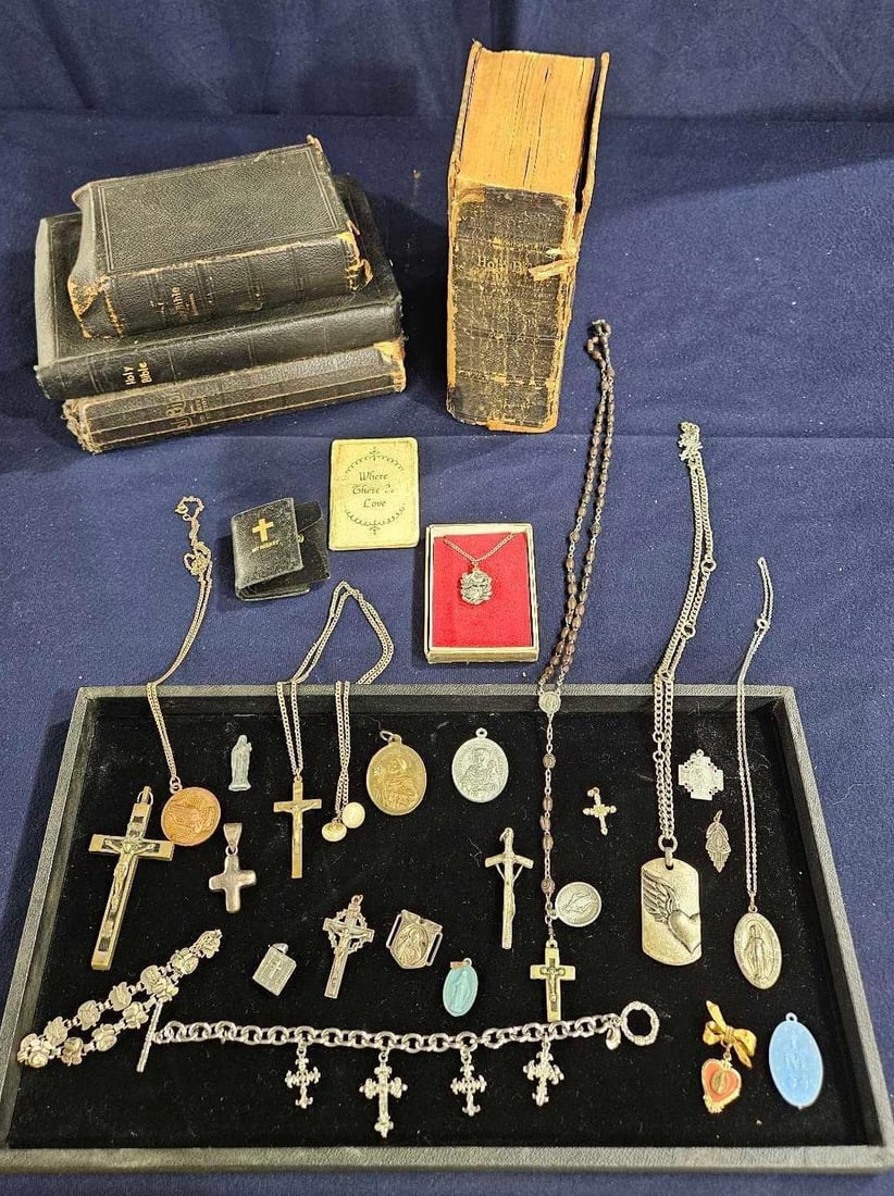 1900-1909 Bibles, Religious, Jewelry, Charms and Rosieries: Some sterling items