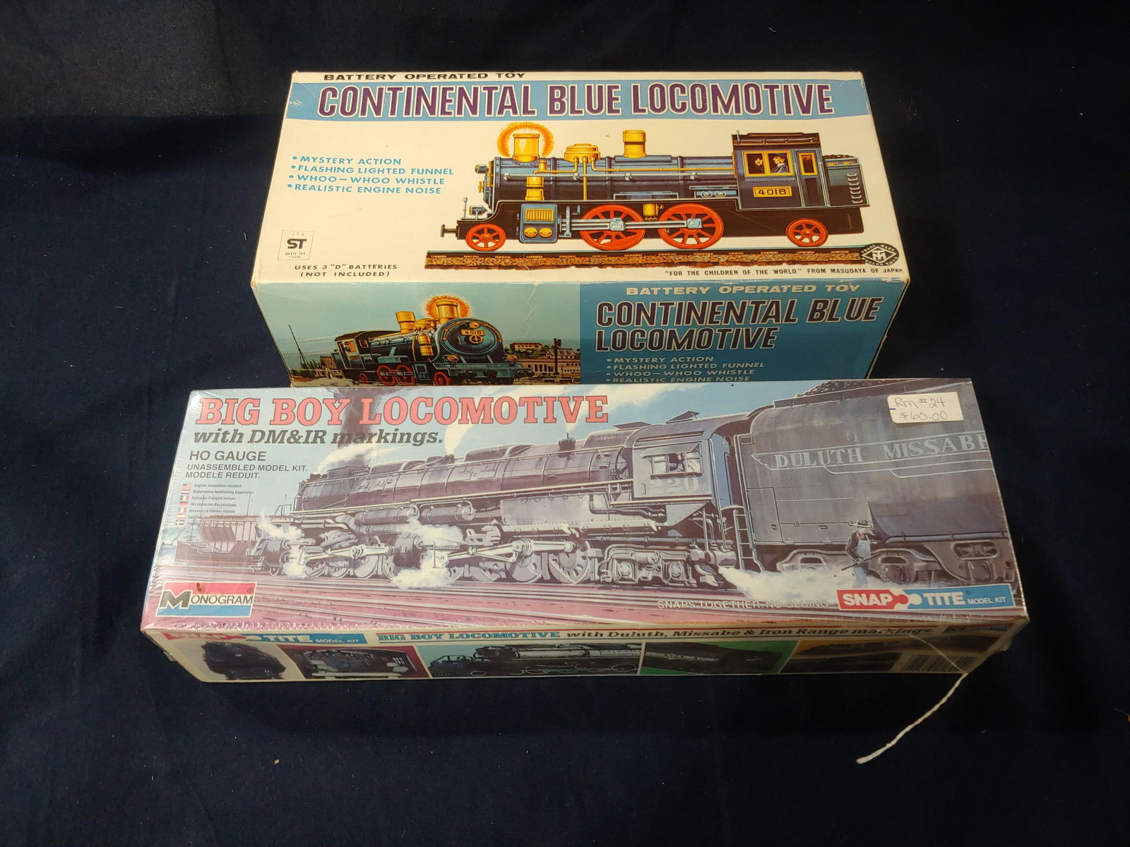 Model LocoMotives: Continental Blue batt op, and Big Boy train- HO scale unopened.