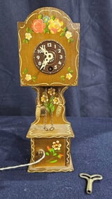 German Mid Century Key Wind Mini Grandfather Clock