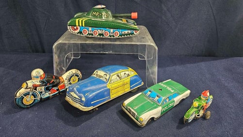 Vintage Tin Windup Cars & Motorcycles