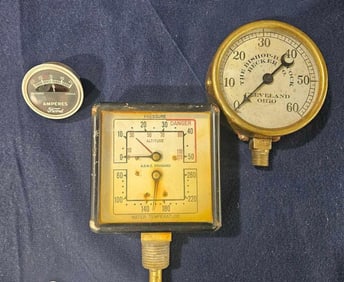 3 PCE VINTAGE LOT OF GAUGES AND AMP METER
