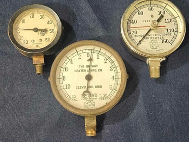 3 PCE. VINTAGE GAUGE LOT inc.BRYANT HEATER CO.