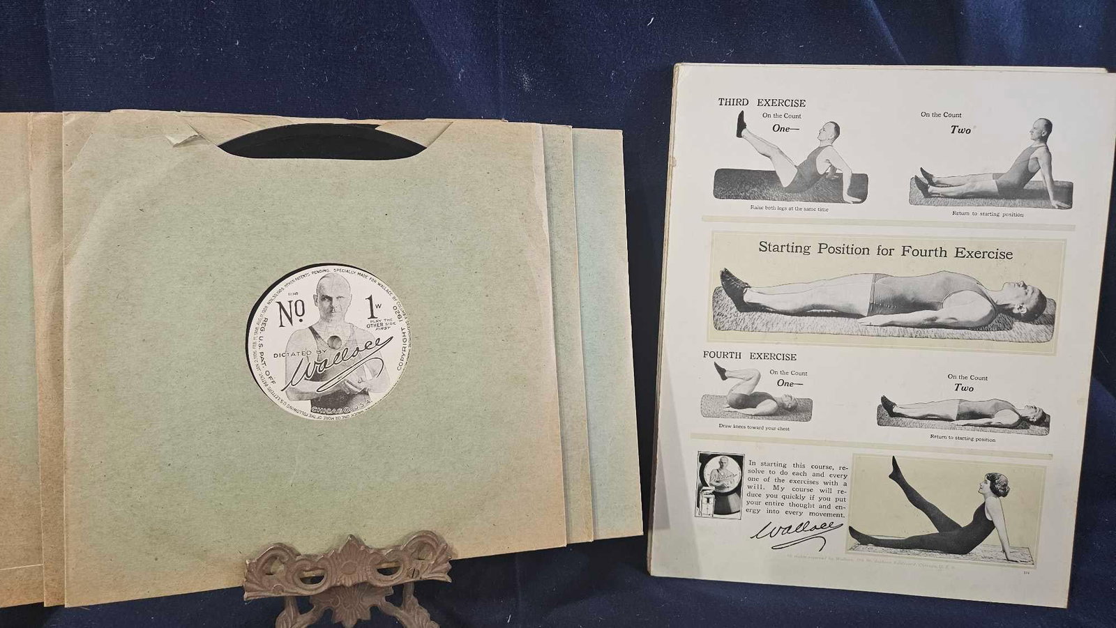 1921 VICTROLA 5 PCE EXERCISE SET AND PICTORAL INSTRUCTIONS SET: In original box complete set in outstanding condition