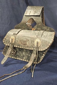 GENUINE LEATHER VINTAGE AMERICAN EAGLE TOOLED CONCHO TASSEL TRIM  SADDLE BAGS