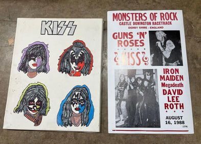 MONSTERS OF ROCK CONCERT POSTER AND HAND PAINTED KISS CANVAS