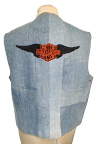 Vintage Handmade Folk Art Levis Denim Patchwork Harley Davidson Motorcycle Biker Vest