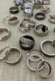 36 Fine Sterling Silver, Hematite, Stainless Steel & Costume Fashion Jewelry Ring Collection