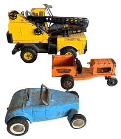 Vintage Tonka Crane, Buddy L Roadster & Tonka Golf Club Tractor Toys