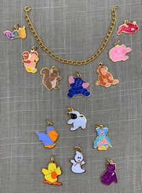 14 pc Beanie Baby Chain Bracelet & Charm Collection