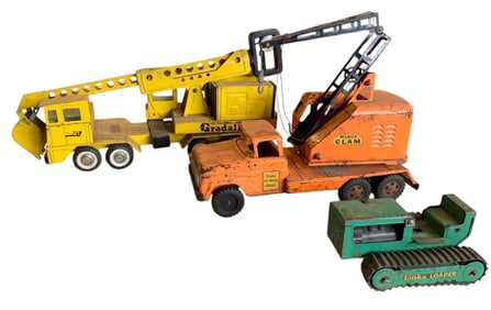 Vintage Buddy L Gradall, TONKA Mobile Crane & TONKA Loader Construction Toys