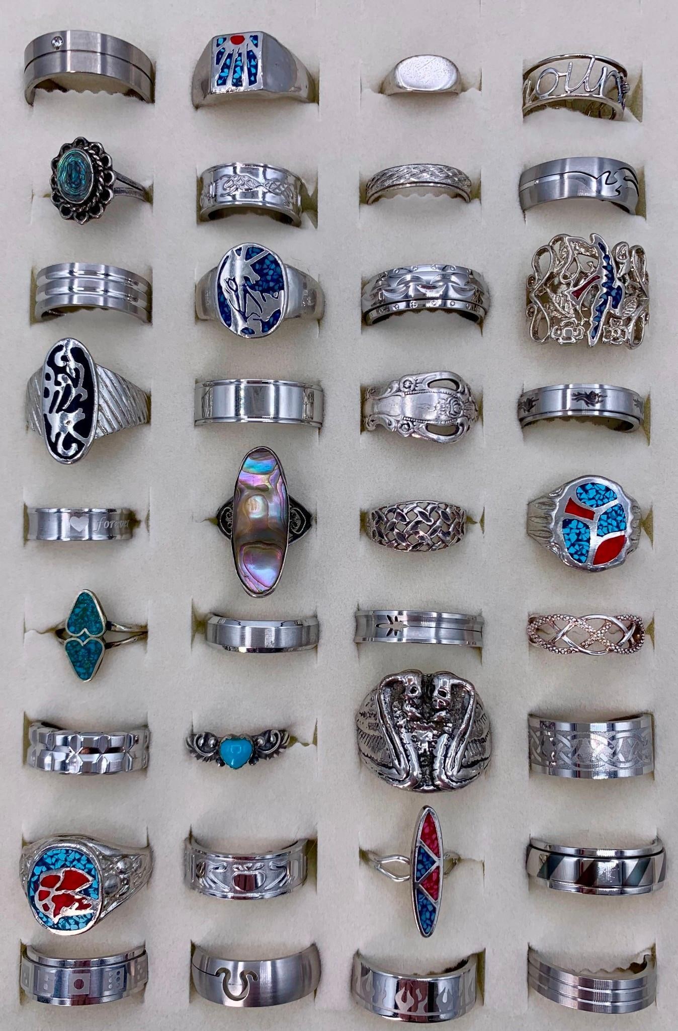 36 Fine Sterling Silver, Titanium, Stainless Steel & Costume Fashion Jewelry Ring Collection (1 of 12)