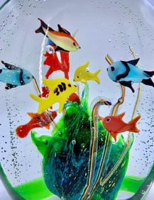 Large 8 1/2 Pound Vibrant Murano Glass Fish Aquarium Art Glass Aquatic Sculpture, Huge Paperweight