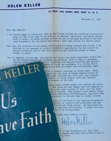 1953 Helen Keller Signed Letter & Her First Edition 1940 Let Us Have Faith Book