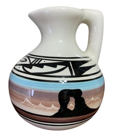 Large Native American Navajo Artist YANITO Cedar Mesa Southwest Desert Scenes Pottery Vase
