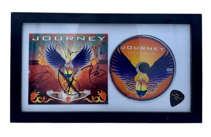 Journey Rock Band Framed Autographs with Journey Live in Concert Music CD