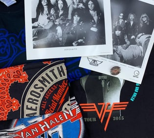 Van Halen & Aerosmith Concert T-Shirts, Photos, Handkerchief, Tote Bag & Pin Music Fan Collection