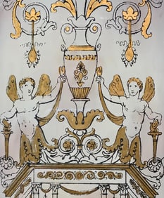 Early Reverse Painted Neoclassical, Mythical Creatures, Gilded Frame Art Frieze on Glass