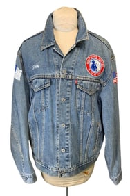 Vintage LEVI Strauss & Co. Men's Relaxed Trucker Denim Jacket, Military Minutemen Embroidery