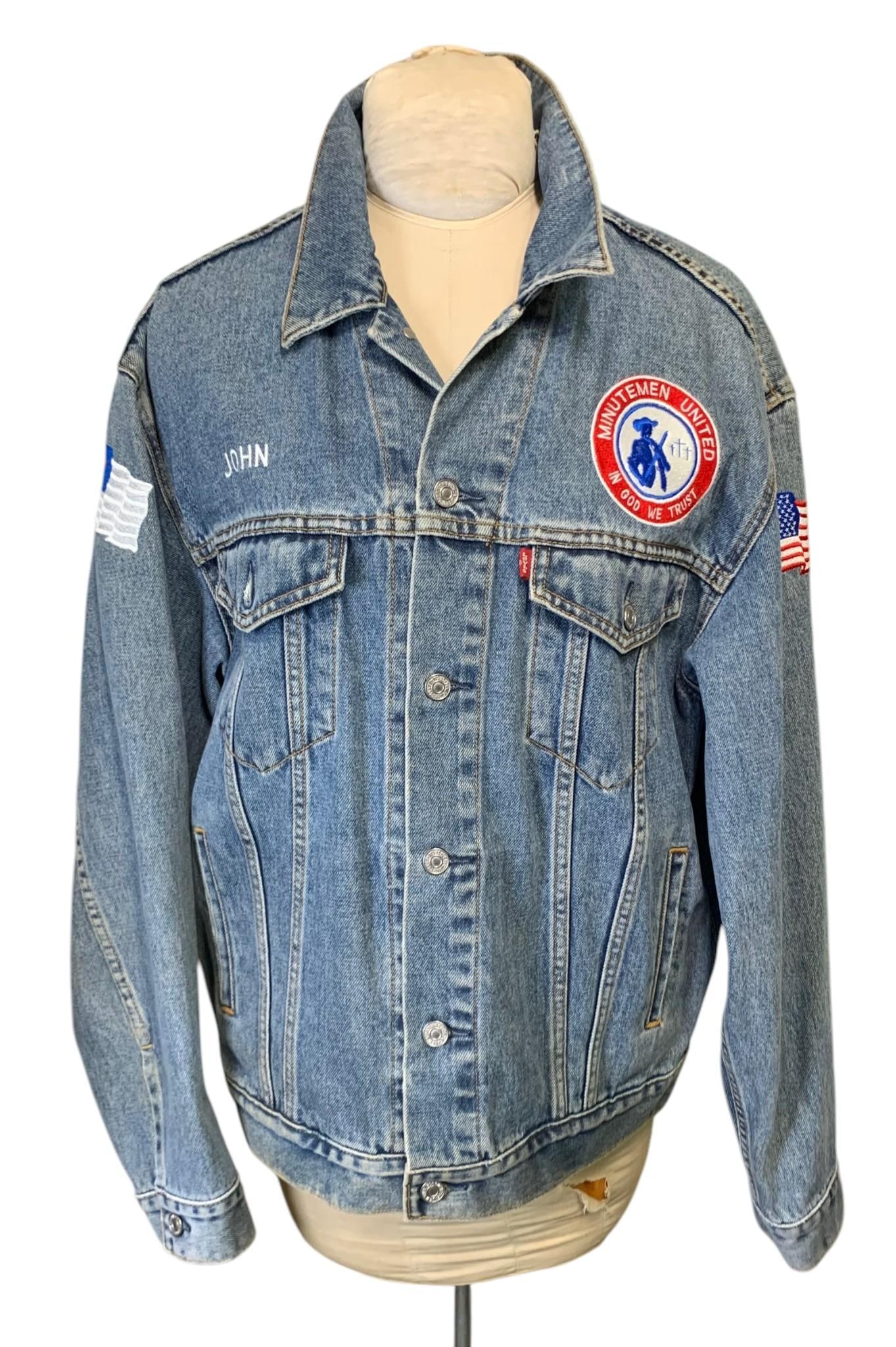 Vintage LEVI Strauss & Co. Men's Relaxed Trucker Denim Jacket, Military Minutemen Embroidery (1 of 7)