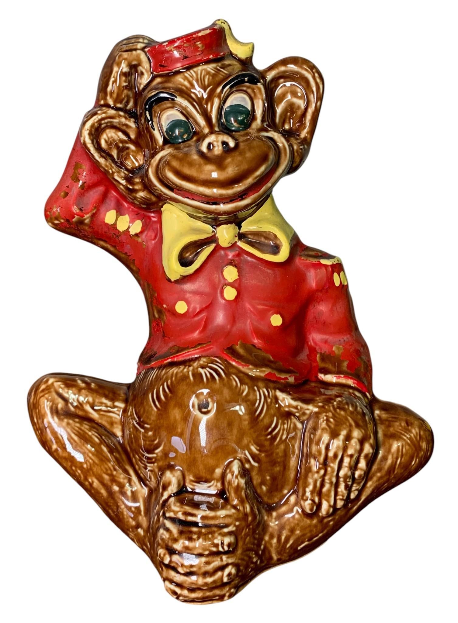 Large Mid Century Pottery Monkey Bellhop Coin Bank (1 of 6)